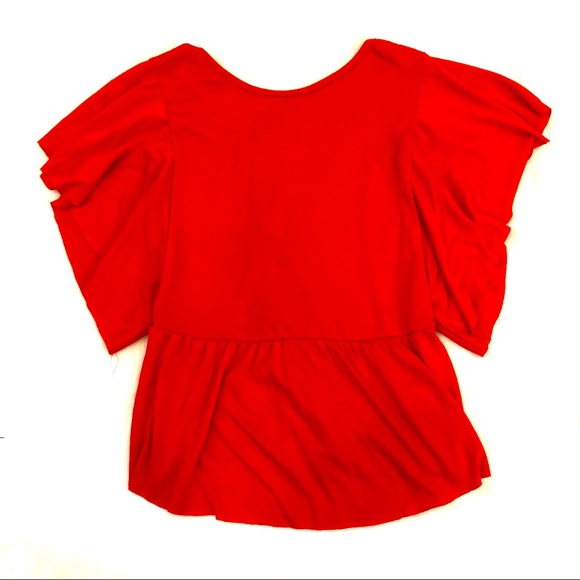 Elodie Red Flutter Sleeve Blouse with Lace Up Back Bow Detail - Picture 1 of 8